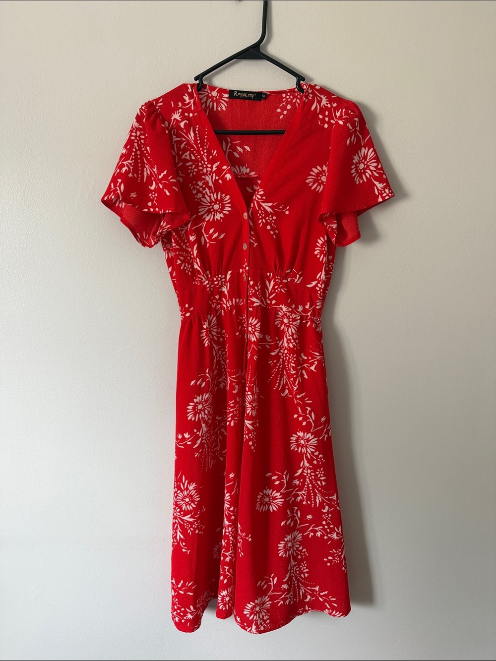 Ramy Brook Red Floral V-Neck Button-Front Midi Dress